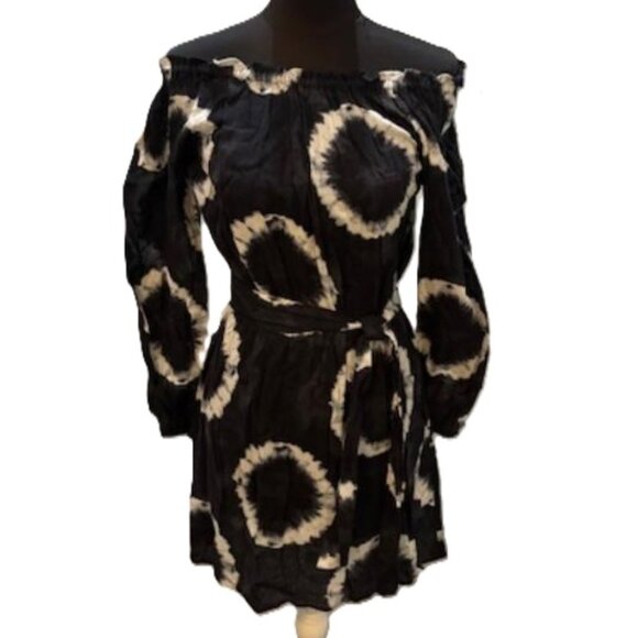 MICHAEL KORS Navy/White On/Off Shoulder Cotton Tie Dye Dress w/Belt  NWT $140 - Picture 2 of 12